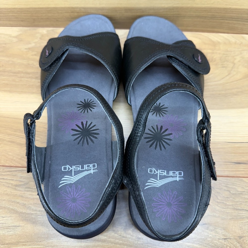 Dansko Iris Sandals 11 EU 41 Black Leather Comfort Ankle Strap Flats - Picture 8 of 12